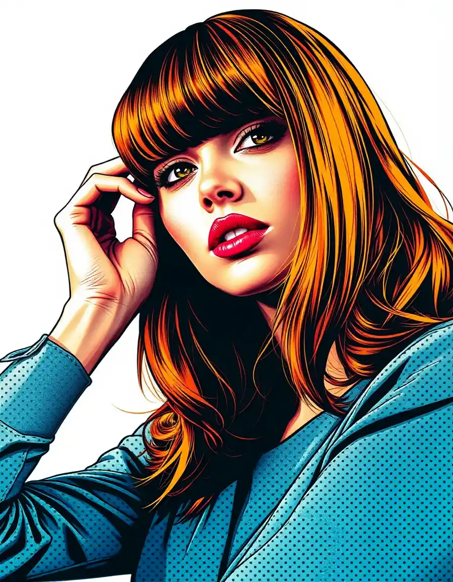Illustration pop art d'une femme arborant une frange.