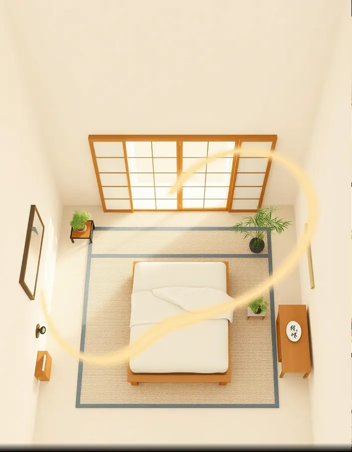 circulation fluide autour du lit dans une chambre Feng Shui