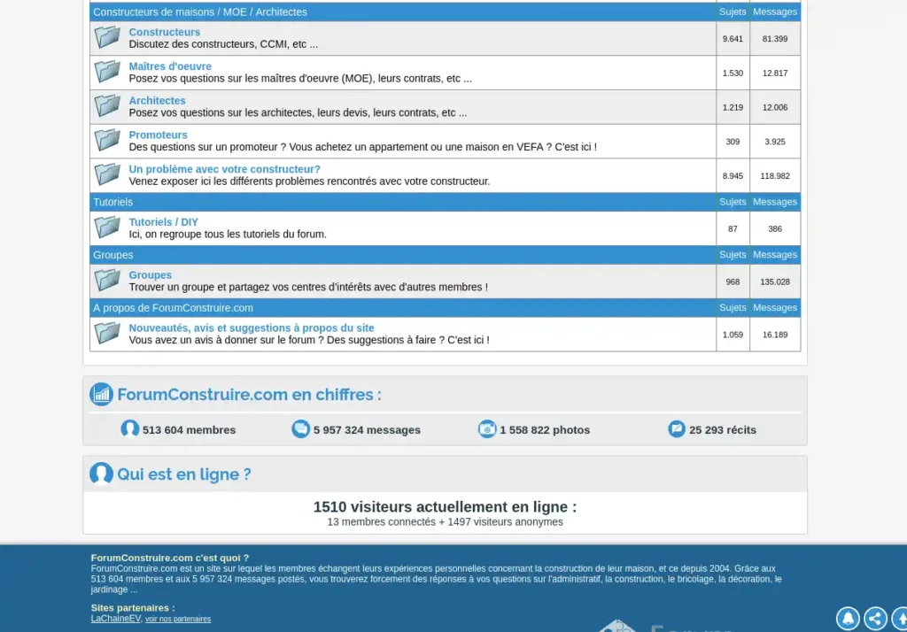 Capture d'écran du Forum Construire