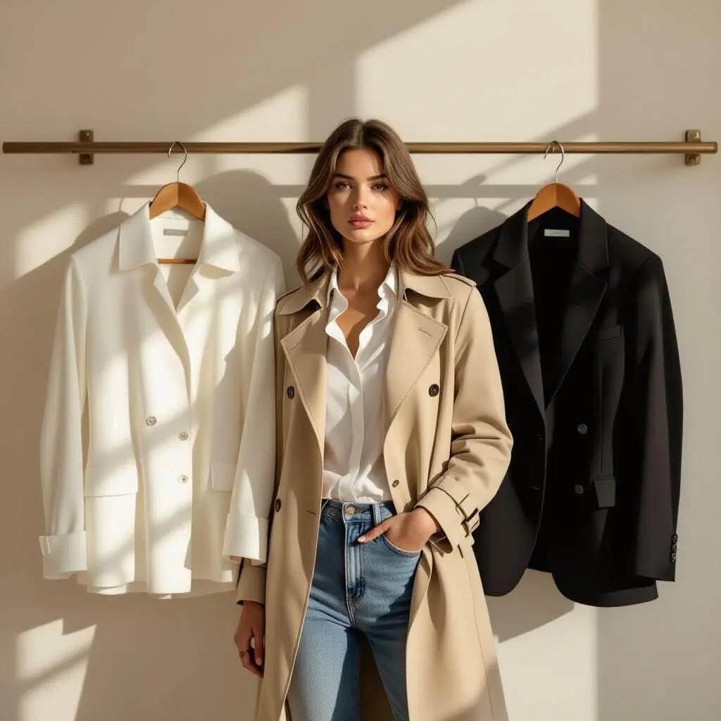 Dressing capsule minimaliste avec vêtements essentiels aux tons neutres et style élégant