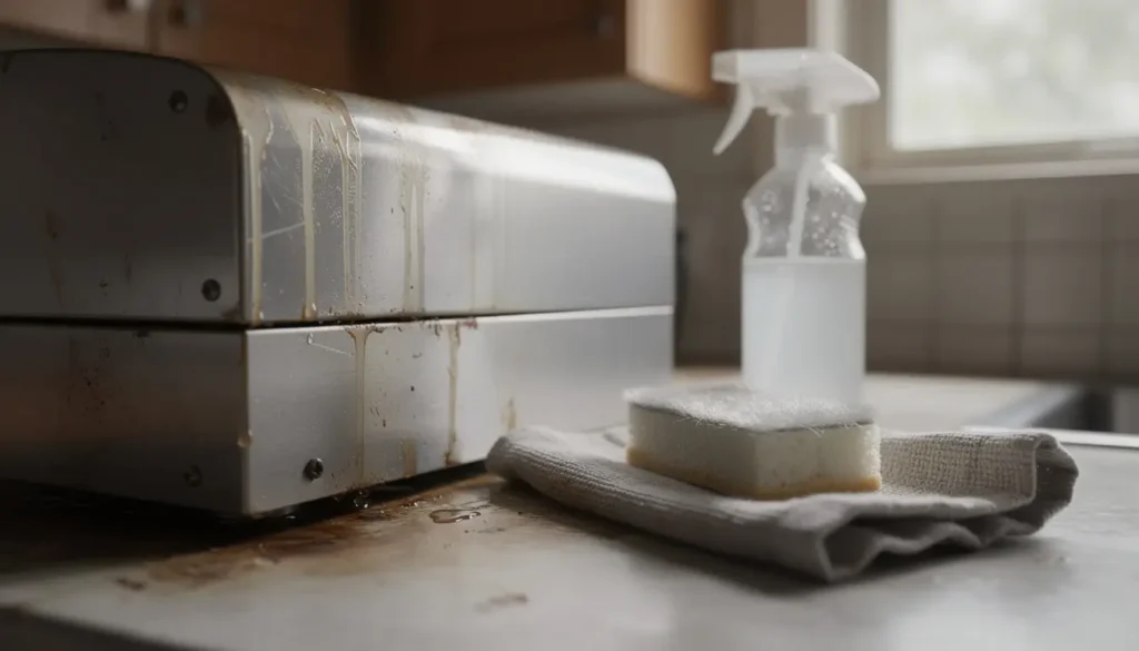 Hotte de cuisine sale. Produits dégraissant.