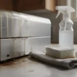 Hotte de cuisine sale. Produits dégraissant.