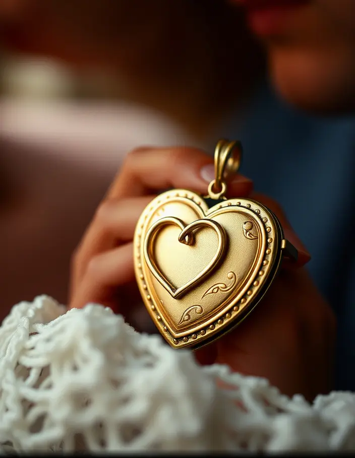 Bijoux anciens symbolisant l’amour et la fidélité, avec cœurs entrelacés et médaillon gravé.