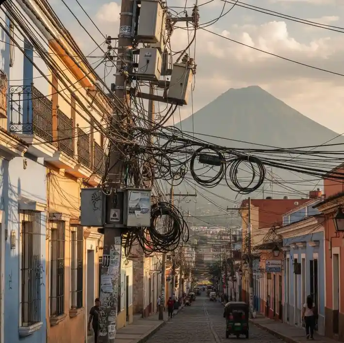 fils electriques sur u poteau a Ciudad de Guatemala