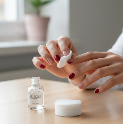 femme nettoyant son vernis à ongle