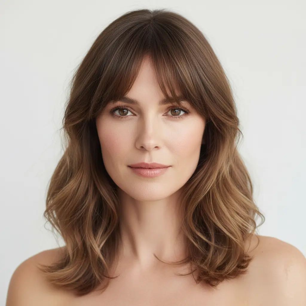 Frange femme adaptée à la forme du visage : rond, ovale, carré ou allongé, style naturel et élégant