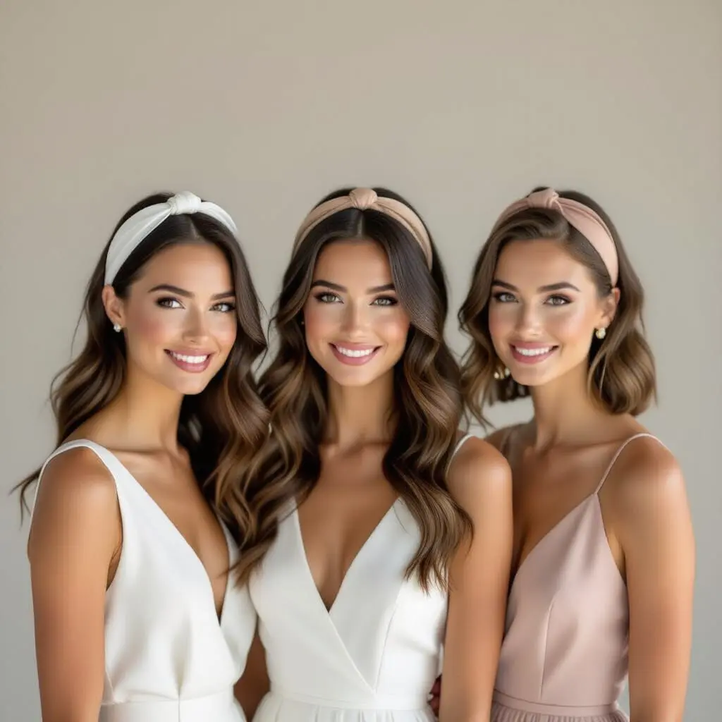 Trois femmes portant des bandeaux sur cheveux longs, mi-longs et courts, montrant la polyvalence de cet accessoire mode.