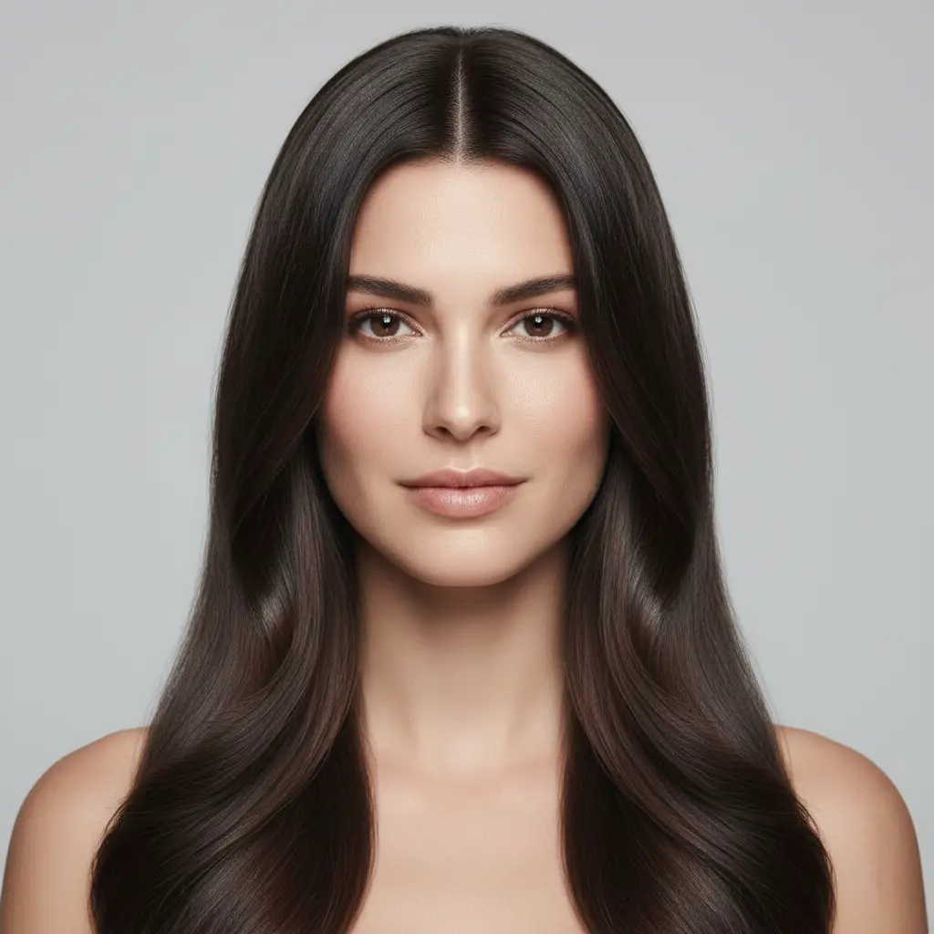 Coiffure femme pour visage ovale : cheveux longs légèrement ondulés, style naturel
