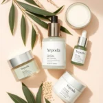 Produits de soins coréens Yepoda disposés sur un fond clair, illustrant notre avis 2025 et test complet de la routine skincare coréenne