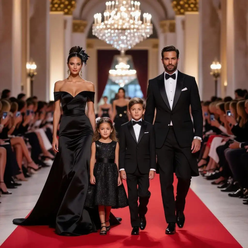 Sandra Blazic et Christian Bale avec leurs enfants lors du défilé Dolce & Gabbana Alta Moda à Rome, 2025
