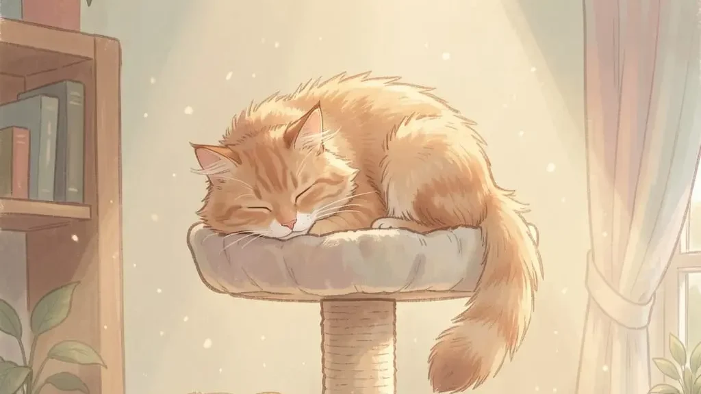 Illustration d'un chat qui dort en haut d'un arbre à chat