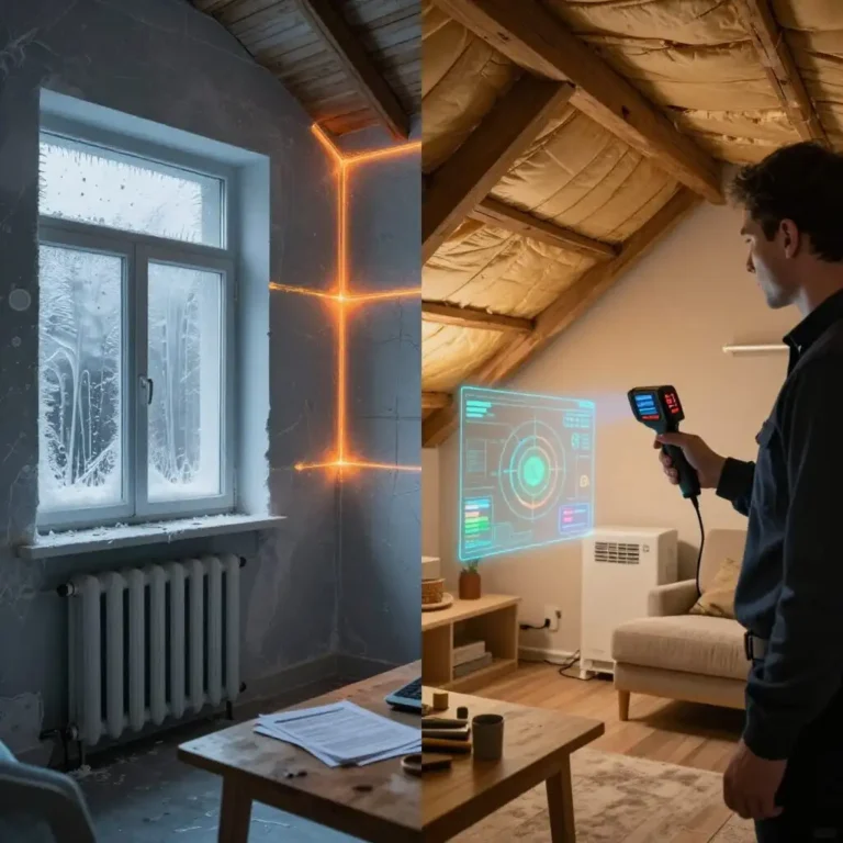 Audit énergétique d’une maison montrant les pertes de chaleur, l’isolation thermique et l’analyse énergétique d’un logement avant rénovation