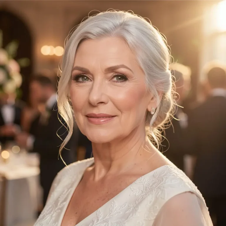 Femme senior avec une coiffure élégante pour un mariage ou une soirée.