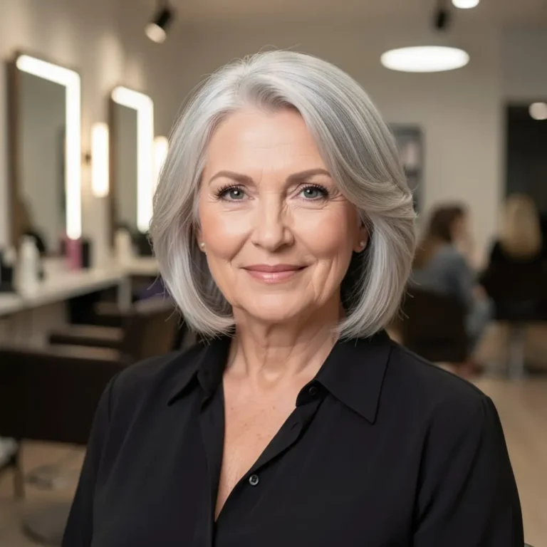 Femme de plus de 60 ans avec une coloration naturelle et lumineuse.