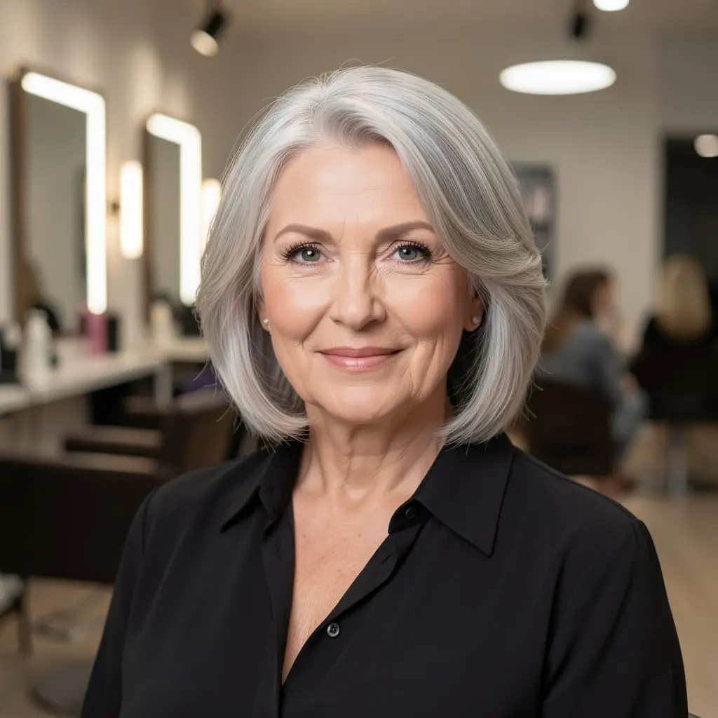 Femme de plus de 60 ans avec une coloration naturelle et lumineuse.