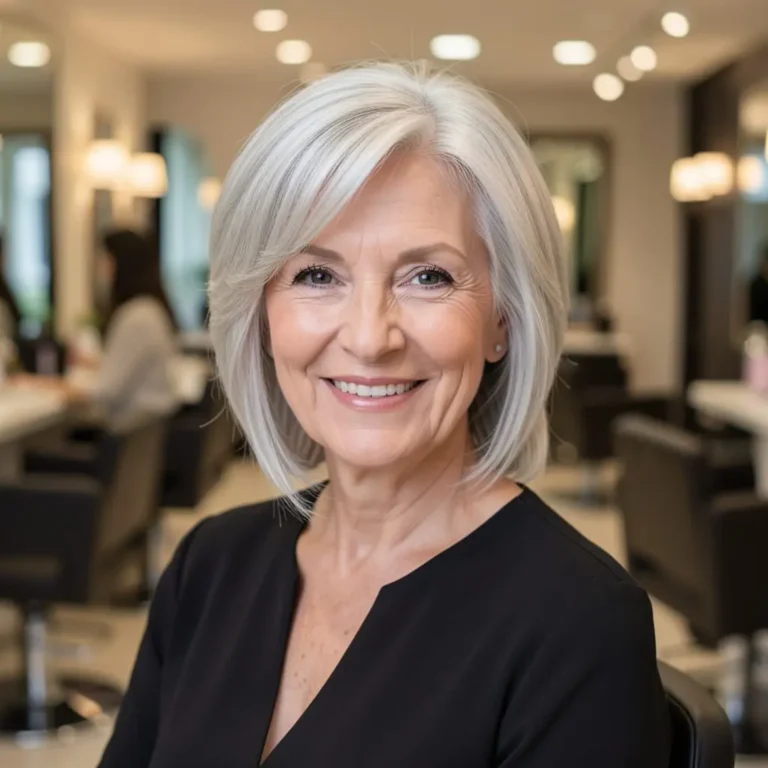 Femme senior avec une coupe de cheveux facile à entretenir au quotidien.