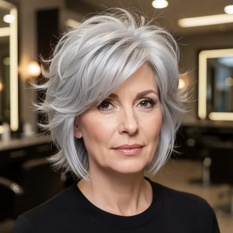 Femme mature avec une coupe dégradée effilée pleine de légèreté.
